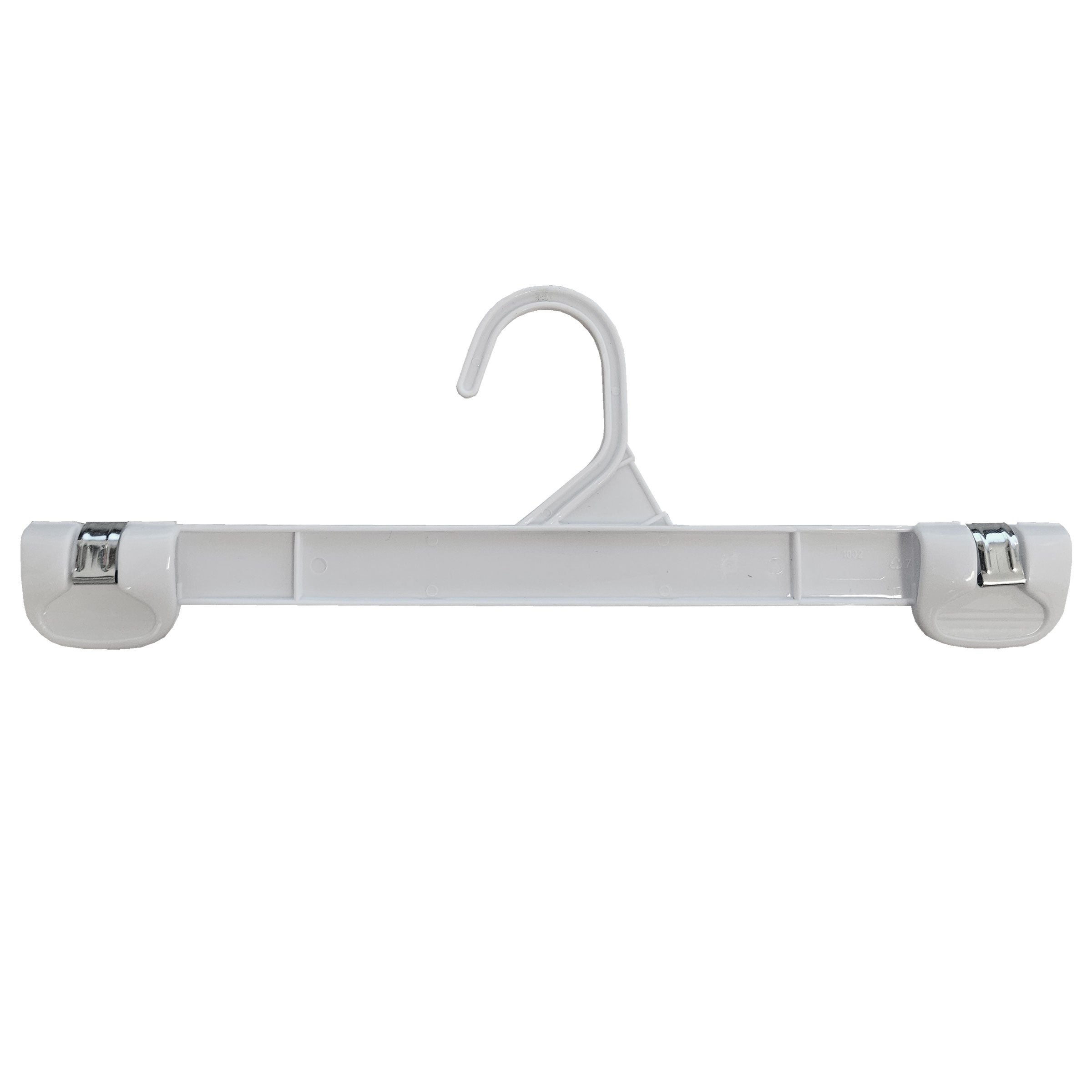 12" White Pant Hanger with Plastic Hook and Push down clips