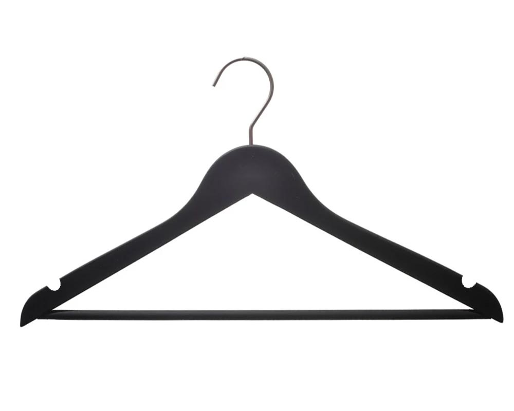 Wooden Top Hanger with black rubberized non-slip coating.