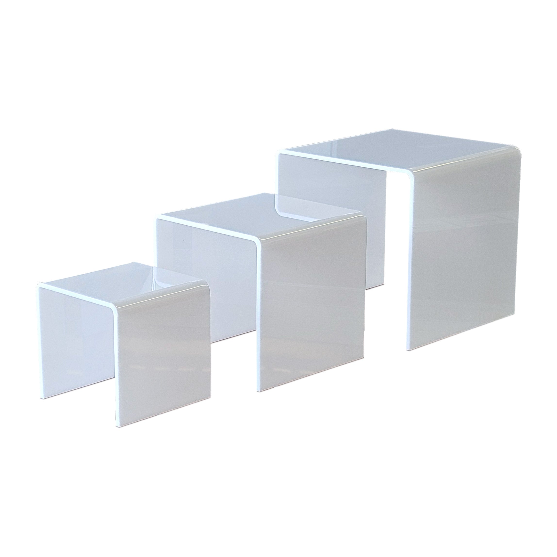 Small Square Risers | Set of 3 | White Acrylic - Eddie's Hang-Up Display Ltd.