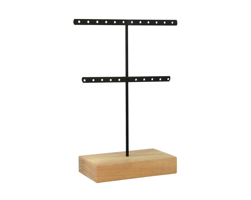 Two Tier T Bar With Wooden Base - Eddie's Hang-Up Display Ltd.
