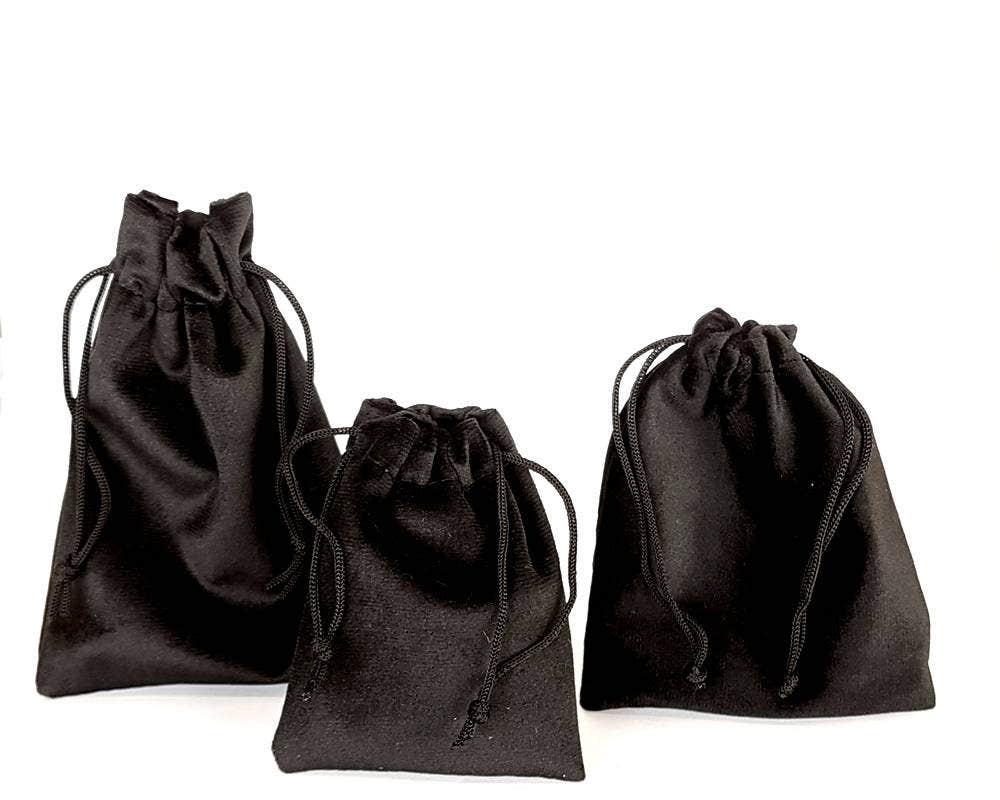 Black Velvet Pouches | 12 Pk | Jewellery Bags w/ Drawstring - Eddie's Hang-Up Display Ltd.