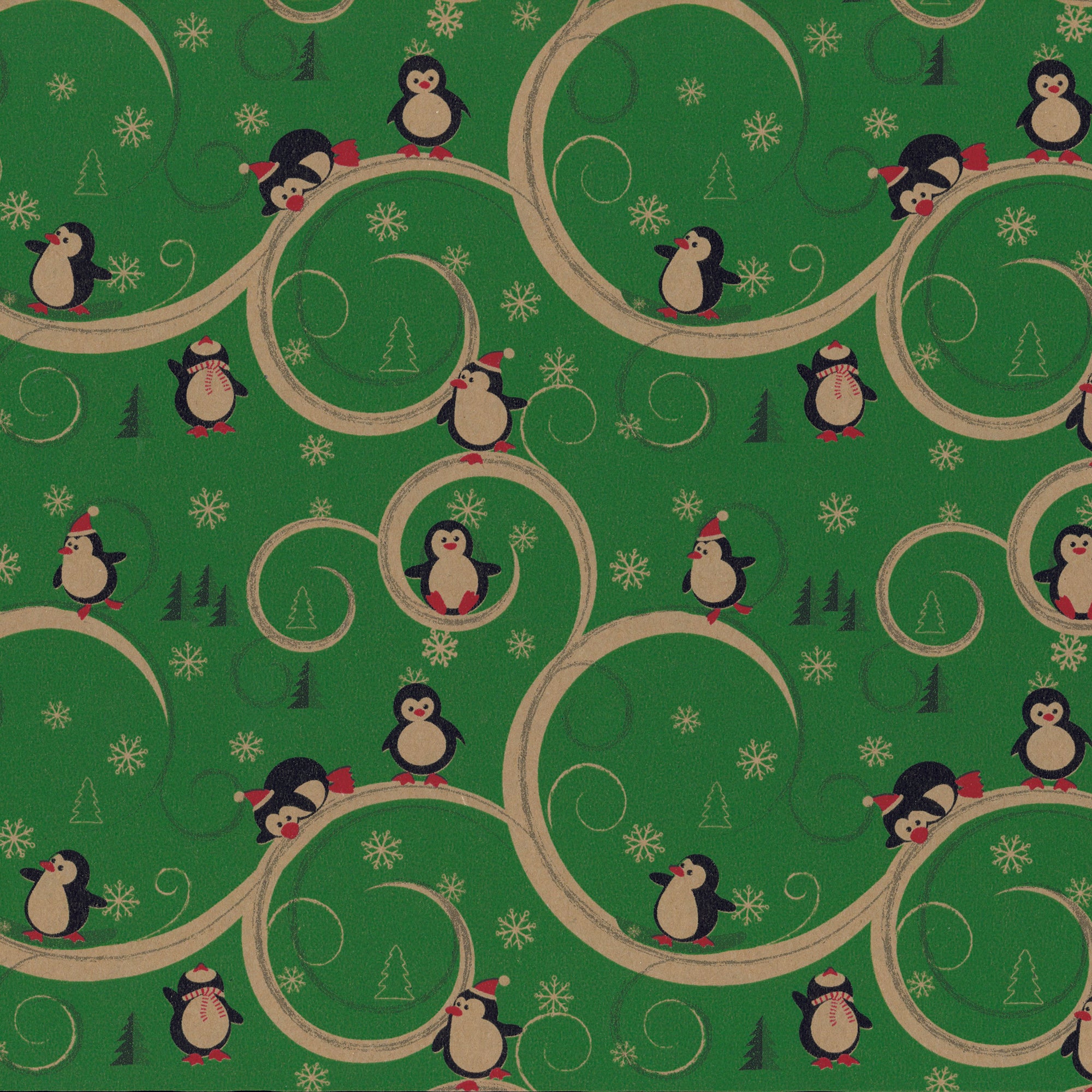 Skating Penguins Green Kraft Gift Wrap