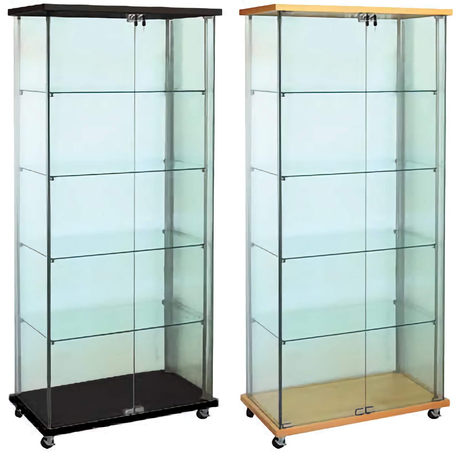 Frameless Glass Display Case Cabinet | 4 Shelf Tower | Laminate Accents - Eddie's Hang-Up Display Ltd.