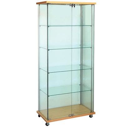 Frameless Glass Display Case Cabinet | 4 Shelf Tower | Laminate Accents - Eddie's Hang-Up Display Ltd.