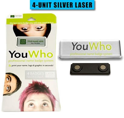 YouWho™ 4-Unit Professional Name Badge Kit (Silver/Laser)